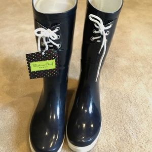 Western Chief Waterproof Rain Boots Navy w/ white laces Women's 7 M NWT